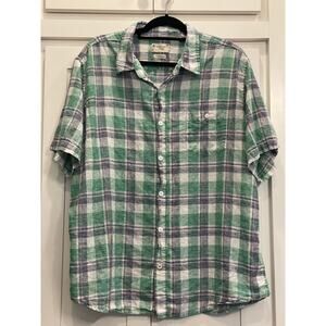 Weatherproof Vintage Green plaid washable linen button up 2XL